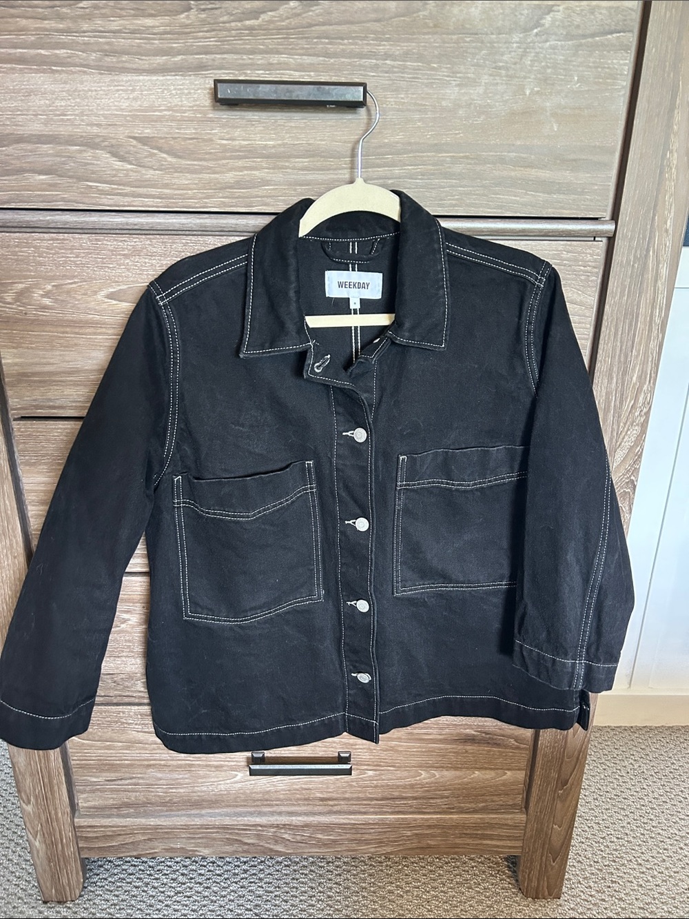Weekday Black Jean Jacket with Contrast Stitching